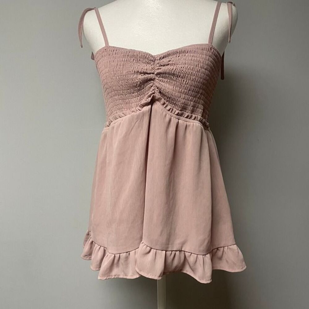 Promesa Baby Doll Y2K Smocked Mauve Size L Top Sweetheart Neckline Ruffled Hem
